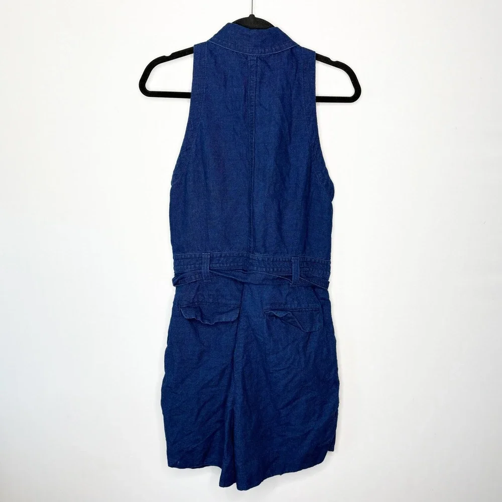 Banana Republic Blue Linen Cotton Halter Button Front Romper Size 10 Preppy